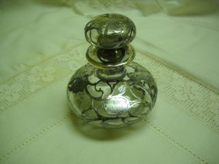 Antique Art Nouveau Iris/floral Silver Overlay Perfume Bottle