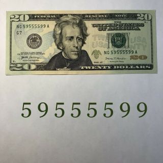 ‼️rare Binary Fancy Serial Number 59555599 - 2017 $20 Dollar Bill Crisp Foak