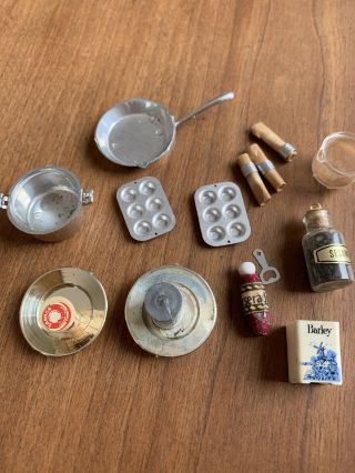 Vintage Dollhouse Miniature Kitchen Utensil Baking Napkin Pan Spice Food Plate