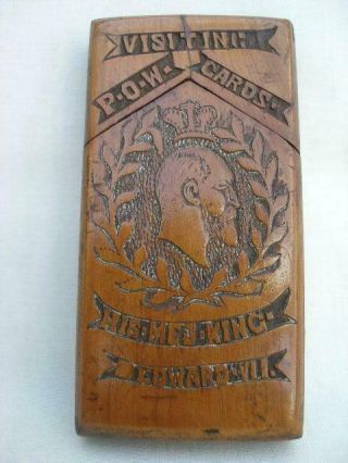 Rare Prisoner Of War Carved Wood Novelty Visiting Card Case.