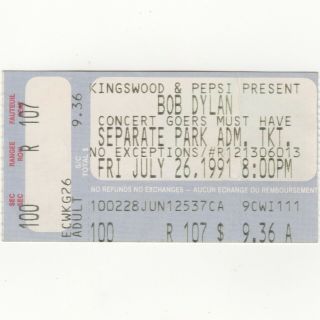 Bob Dylan & Paul James Concert Ticket Stub Kingswood Theatre 7/26/91 Canada Rare