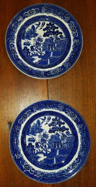 Antique Royal Staffordshire " Ye Olde Blue Willow " Pattern Set Of 2 Salad Plates