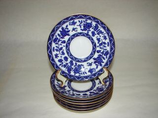 7 Antique Clifton By Royal Doulton Blue & White Porcelain Saucers Ca.  1902 - 1922