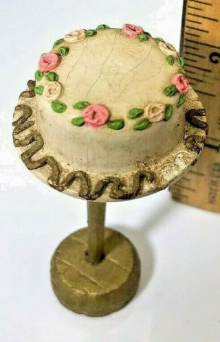 Antique Vintage Dollhouse Miniature Wood Cake On Stand Detailed Unusual