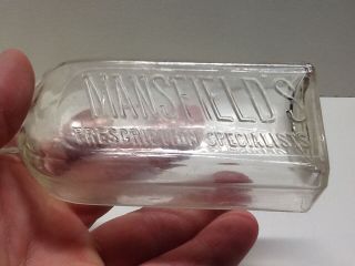 Antique Mansfield ' s Prescription Specialists Medicine Bottle. 2