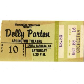 Dolly Parton Concert Ticket Stub Santa Barbara 12/10/77 Arlington Theatre Rare