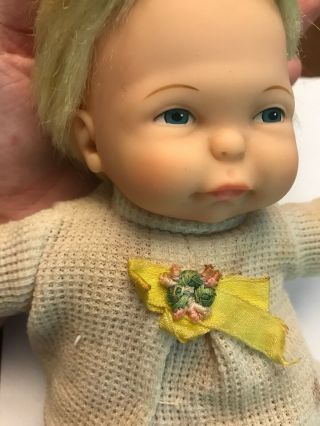 Rare 1967 Vintage Newborn Ideal Thumbelina Doll W/ Blonde Hair And Blue Eyes 9 "
