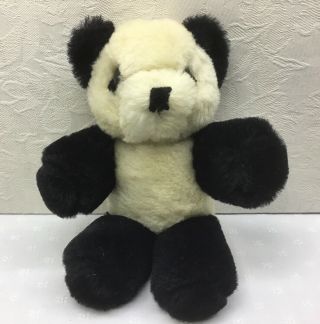 Vintage Mohair Panda Bear - 8 Inch Height,  Hand Sewn,  Felt Lashes
