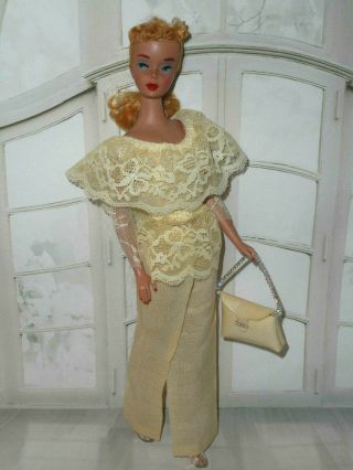Vintage Barbie Premier ? Clone Lace Blouse Linen Slacks Crystal Trim Purse Heels