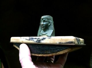 Rare Antique Egyptian Revival 2 Head Bronze Sphinx,  Marble Base Desk Ink Blotter