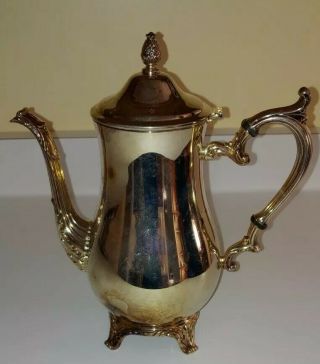 Vtg Wm Rogers & Son Silver Plate Teapot Coffee Pot Footed W/hinged Lid Pineapple