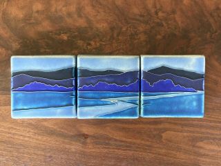 3 Motawi Tiles Nawal Motawi Design Blue Riverscape Mission Stickley Grueby Rare