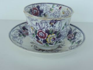 Antique English Staffordshire Handless Cup Saucer Paradise Ironstone L.  P.  & Co