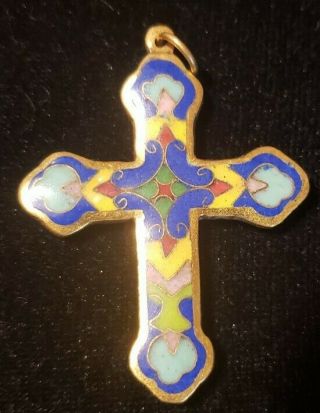 Vintage Antique Chinese Cloisonne 2 Sided Missionary Cross Pendant