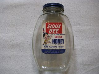 Antique Sioux Bee Honey Sioux City Iowa Ia Glass Jar Vintage Country Store Rare