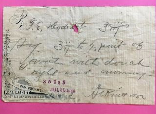 Antique 1888 Medical Doctors Prescription Hand Written Pharmacist Dr Voorhies