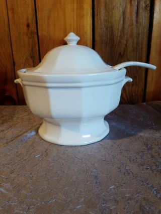 Large White Ceramic Soup Tureen With Cover And Ladle
