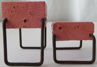 Kage Type Vintage 1940’s Dollhouse End Table and Ottoman - Pink Wood & Wire 3