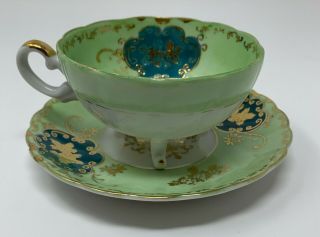 Royal Sealy China Footed Tea Cup And Saucer Green Made In Japan