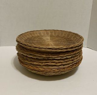 9 Vintage Tan/natural Wicker Rattan Bamboo Woven Paper Plate Holders Camping