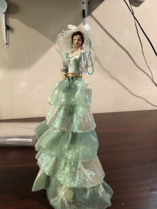Rare Porcelain Tassel Doll W/stand Lady In Green