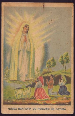 Rare - Our Lady Of Fatima & Sts Shepherds Old Holy Card Postcard - Glows
