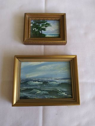 Vintage Miniature Oil Paintings Framed In Wood