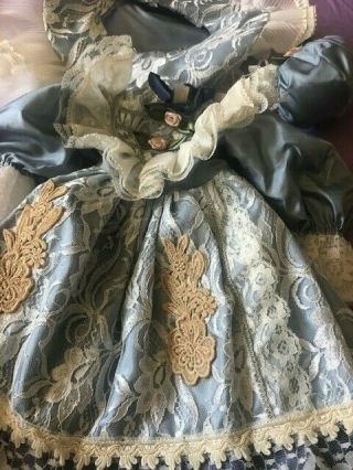 Antique Style Doll Dress W/wide Brim Bonnet,  Shoes,  Socks,  Slip & Purse