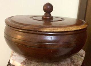 Big Vintage Hand Turned Wood Bowl With Lid