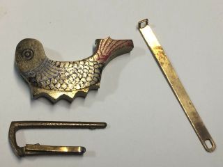Antique/vintage Japanese Chinese Asian Koi Fish Trunk Lock & Key Solid Brass