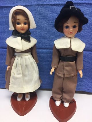 Set Of Two Vintage 7 1/4 " Girl And Boy Carlson Pilgrim Dolls.  Costume