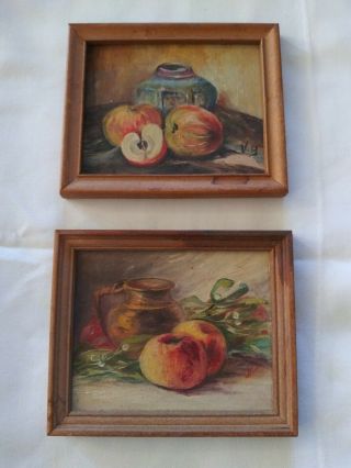Pair Vintage Miniature Oil Paintings Framed In Wood