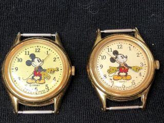 2 Vintage Mickey Mouse Lorus Quartz Watch Walt Disney Collectors Item Rare Gold