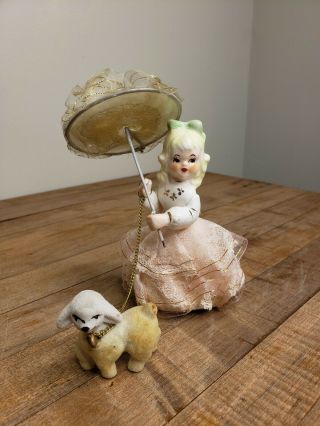 Vintage Little Bo Peep Flocked Lamb Sheep On Chain Netting Dress Parasol Japan