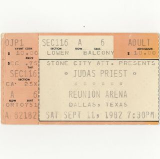 Judas Priest & Krokus & The Rods Concert Ticket Stub Dallas 9/11/82 Reunion Rare