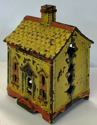 Antique Early Cast Iron Painted House Still Coin Bank Vintage Figural