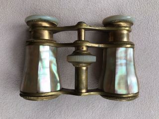 ANTIQUE Mother Of Pearl Binoculars/Opera Glasses MARCHAND PARIS Made In France 2