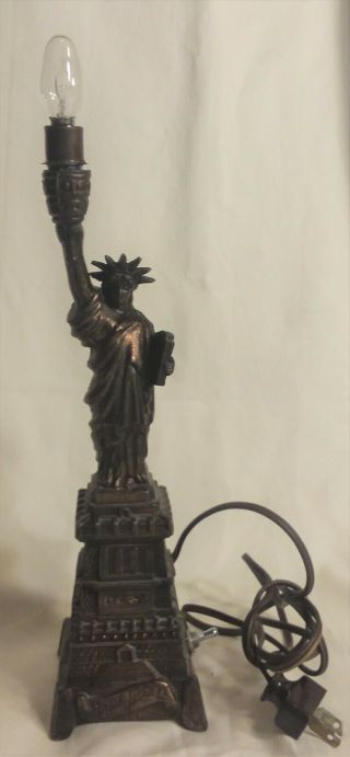 Rare And Vintage Bronze Statue Of Liberty Table Lamp 13.  5 " Tall