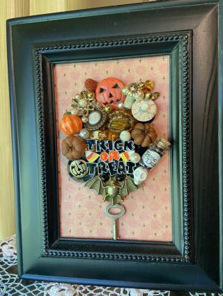 Vintage Jewelry Artwork Framed 5x7 Halloween Fall Bouquet Decoration Gift