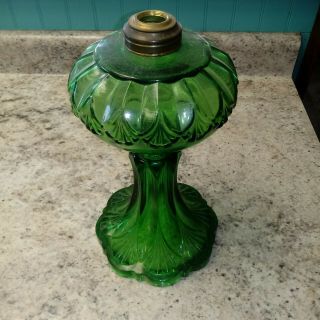 Antique Vintage Green Depression Glass Oil Lamp Base Heavy Eapg
