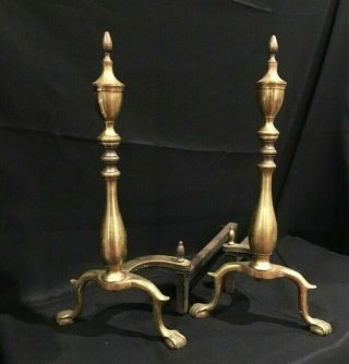 Antique/vintage Puritan Andirons/firedogs Brass And Cast Iron