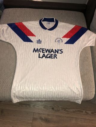 Glasgow Rangers 1990 - 92 Away Shirt Umbro Size Medium White 38/40 Rare