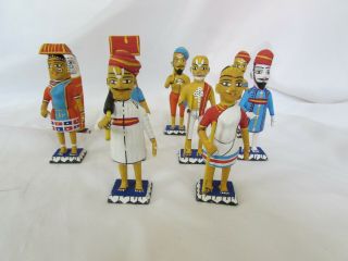 10 Vtg Antique Hand Painted Folk Art Carved Wood Figurines India Colorful 3 Tall