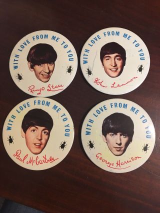 Rare Vintage 1960s The Beatles - With Love From Us To You Set Of Four Badges