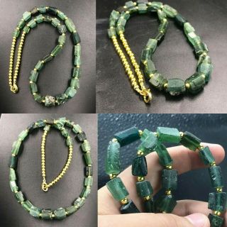 Afghan Ancient Old Roman Rare Glass Beads And Gold Plated Beads Lovely Necklace