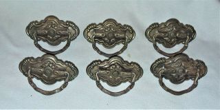 6 Ornate Antique Dresser Drawer Ring Bail Pulls Handles Solid Brass Ex Cond