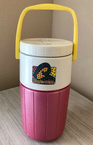 Rare Coleman 5590 1/2 Gallon Water Cooler Jug Pink/yellow Vintage 80s