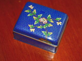 Antique Chinese Cloisonne Blue Enamel Floral Box Hinged Lid Rare
