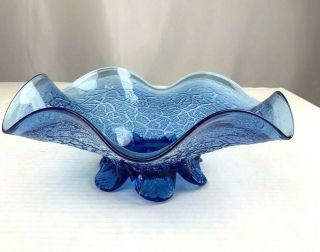 Vintage Hand Blow Cobalt Blue Glass Bowl Signed Mid Century Modern Rare Textured