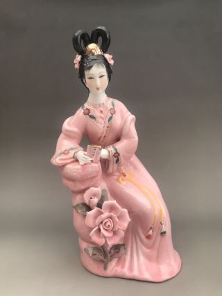 Chinese Hand Make Enamel Color Porcelain Play The Flute Beauty Girl Statue N001